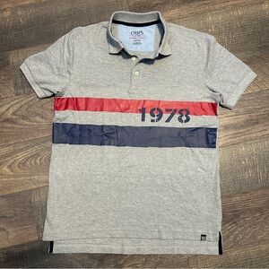 Chaps Men’s Gray Polo Shirt with Red and Blue Stripes Cotton Blend